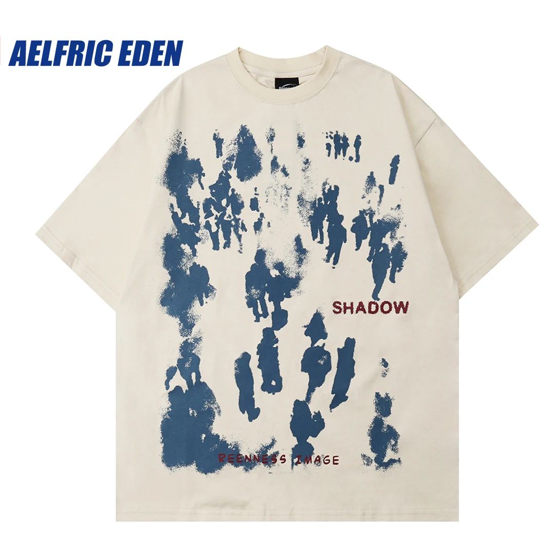 

Aelfric Eden Inkjet Graffiti Print Tee Streetwear Hiphop Art Abstraction Print Tshirt Harajuku Retro Casual Cotton Summer Short