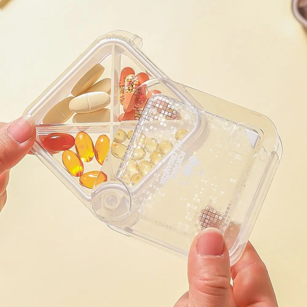 4 Grids 7 Day Pill Box Transparent Handle Storage Box Mini Pill Box Weekly Moisture-proof Travel Medicine Organizer