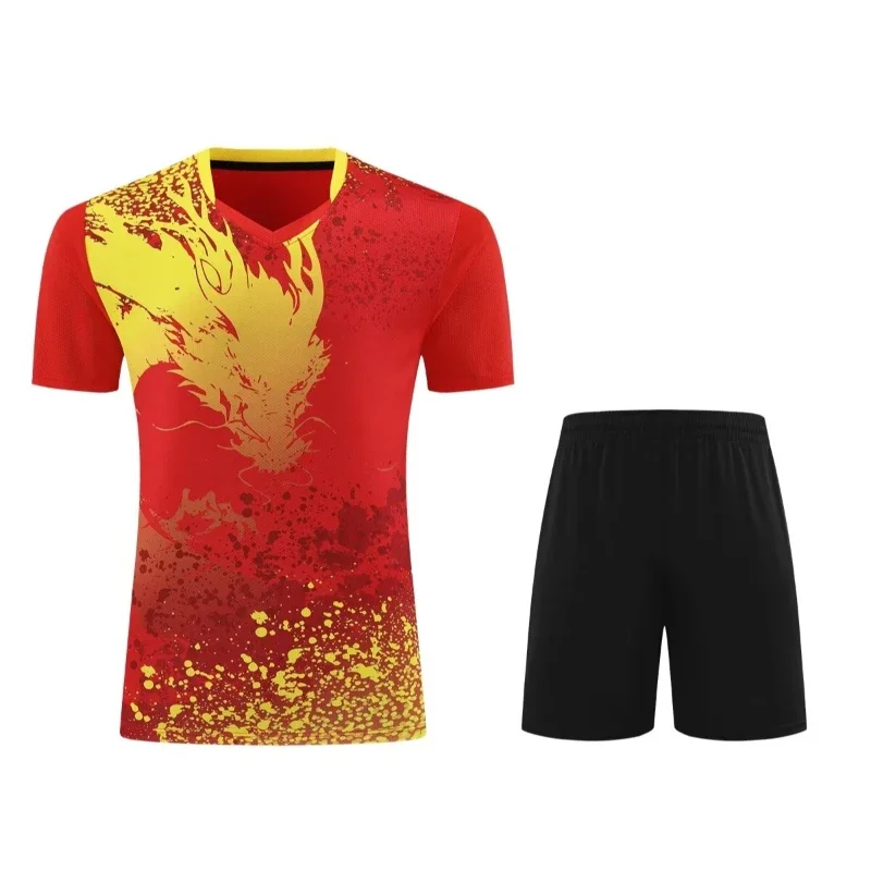2025 Summer Men Women China Dragon Print Badminton Clothes Table Tennis Sport Suits 2 Pcs Shirt And Shorts 3D Print Training Set