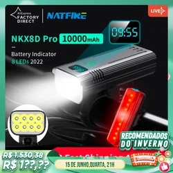 New Upgrade 8 Leds 10000mAh Bike Lights with Digital Battery Indicator, 5000 Lumens Front Lamp Headlight with Back Rear Tail Light, Type C Rechargeable Aluminum Flashlight, NKX8D Pro Bicycle Light