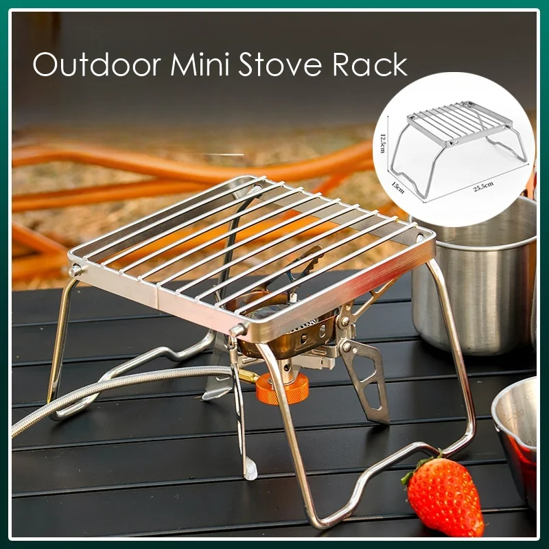 Outdoor camping stainless steel stove frame striped folding portable mini barbecue rack set pot rack baking tray kettle rack