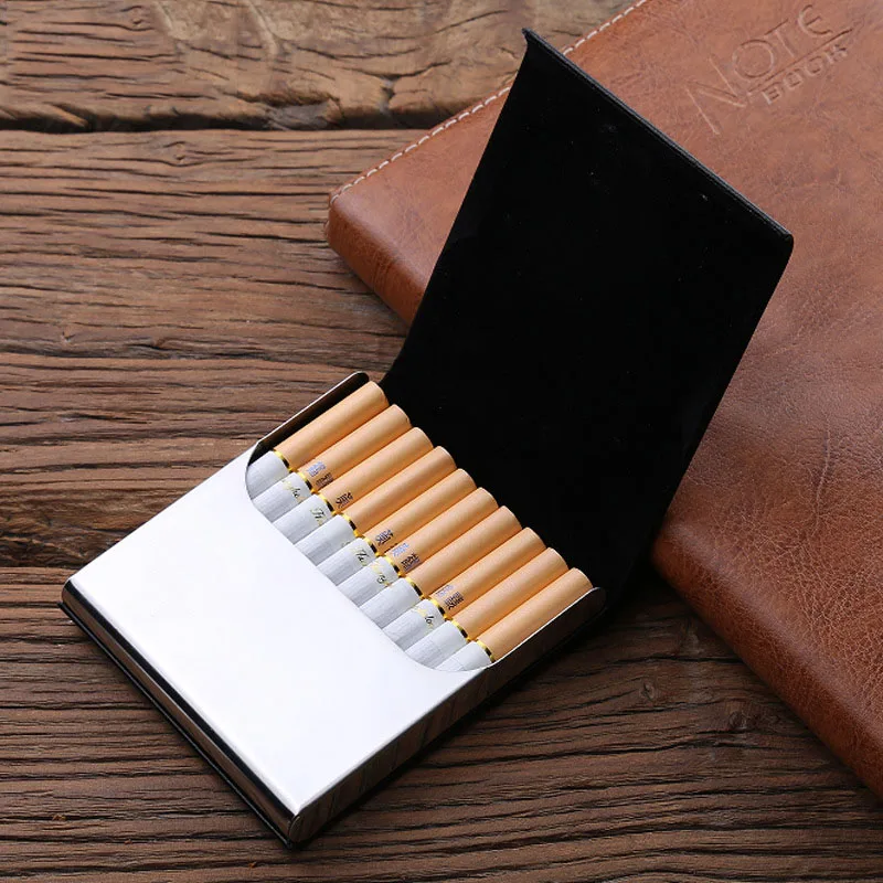 Multifunction Fashion Metal Cigarette Box Portable Flip Leather Wallet Case Smoke Accessories Gift for Men and Women Gift