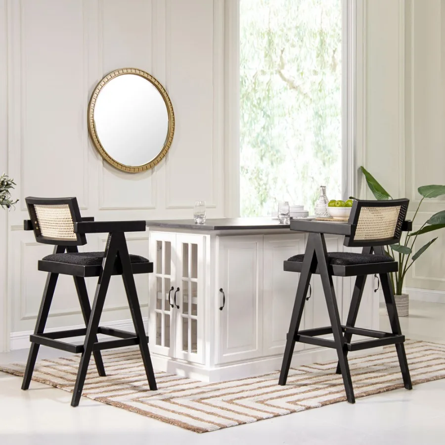 

Milan 29.5 Modern Resin Webbing Back Bar Stool with Arms Set of 3 Ebony Black Boucle