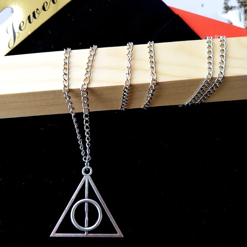 Harries Death Triangle Pendant Necklace Magic Academy Potters Magic Wand Coaplay Prop Fashion Necklaces Jewelry Gift for Couple