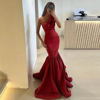 Vestidos de fiesta color borgoña para mujer 2025, vestido de satén de sirena/trompeta para el Día de San Valentín, vestido de noche Formal con volantes y un solo hombro fruncido
