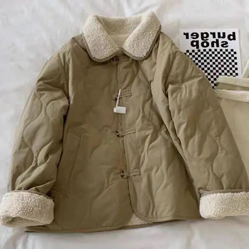 2025 Autumn and Winter Western Style Solid Color Double-sided Cotton Jacket, Plus Size Women's Casual Lapel Long Sleeved Versati
