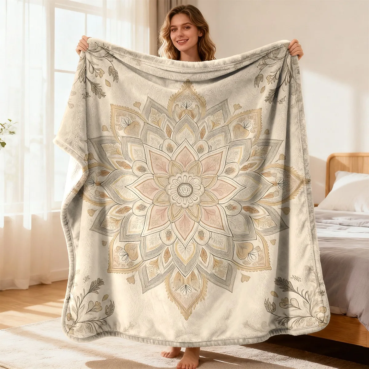Decorative Mandala Throw Blanket Chunky Knit Boho Chic Fleece Throw for Sofa Bed Couch Cozy Plush Winter Home Decor Gift
