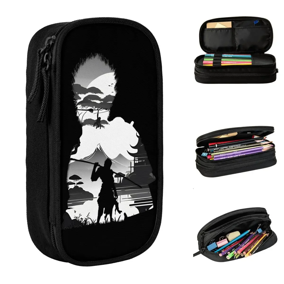 

Black Myth Wukong Mono Negative Pencil Cases Game Pencil Pouch Pen Box for Student Big Capacity Bag School Supplies Stationery