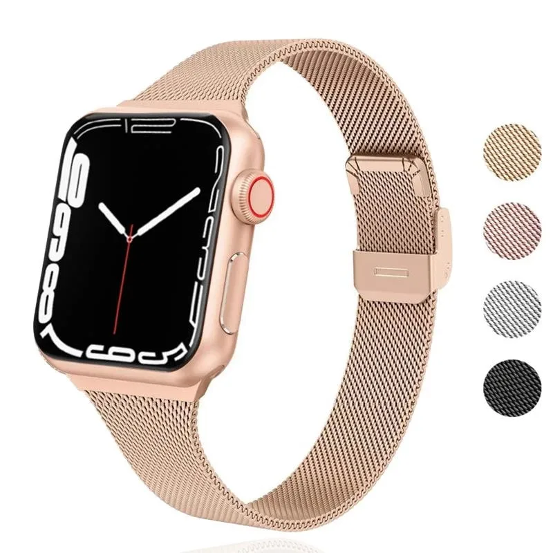 حزام ميلانيزي معدني نحيف لساعة أبل باند 45 ملم 41 44 40 46 42 38 ملم حلقة مغناطيسية لسلسلة iWatch 10 9 8 7 6 5 Ultra2 49 ملم