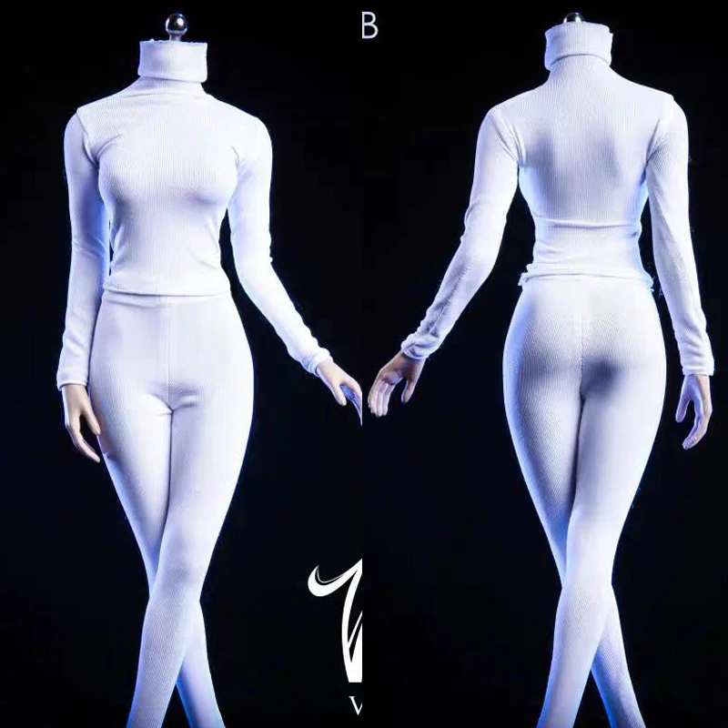 VSTOYS 18XG24 Zestaw ubrań dla kobiecej figurki akcji w skali 1/6: dopasowany top z długim rękawem i wysokim kołnierzem, pasujący do 12-calowych figurek żołnierzyek.