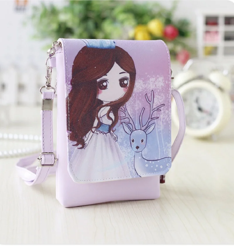 PU Leather Cartoon Printing Women\'s Shoulder Crossbody Bag Ladies Handbag Children Travel Phone Purse Money Pouch 2023 for Girls