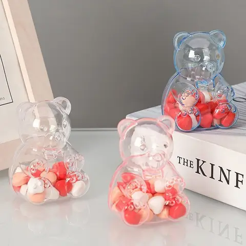 Pudełka akrylowe w kształcie misia na słodycze, opakowania, pudełka plastikowe na ślub, dla nowożeńców, pojemniki na biżuterię, przekąski, małe prezenty, pudełka do przechowywania słodyczy dla dzieci.