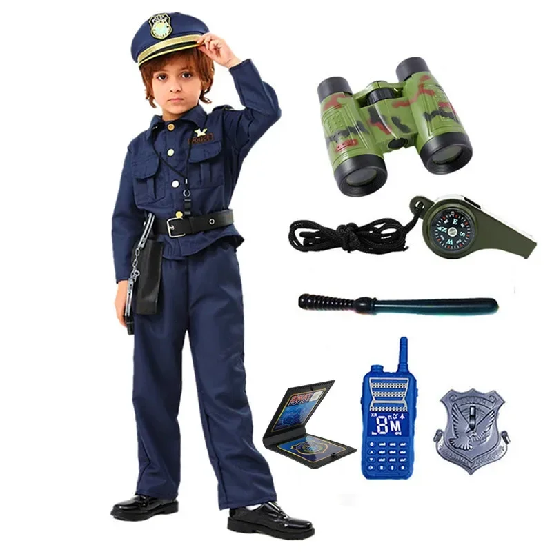 Costumi della polizia del ragazzo di capodanno accessori della polizia per bambini playset regalo di natale con fischietto Walkie-talkie Baton binocolo Dress Up