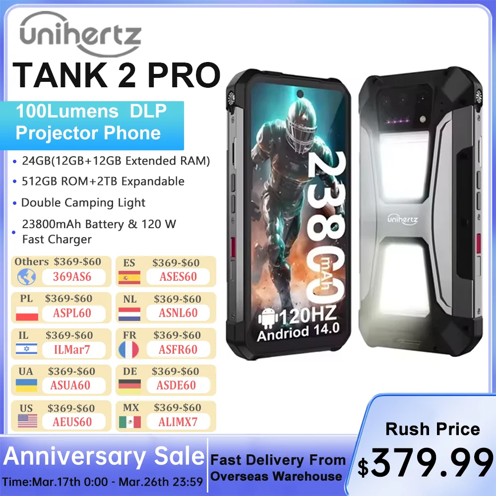 Unihertz 8849 tank 2 Pro wytrzymały telefon Android 14 24 GB 512 GB z baterią 23800 mAh doskonała projekcja wodoodporny telefon FHD 6,79 cala