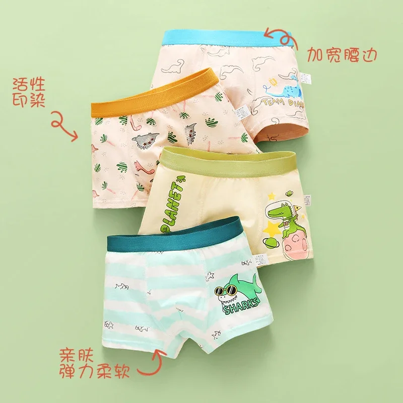 4 Piece Pure Cotton Boys Boxer Underpants Cozy Boy Panties Big Childrens Shorts Children\'s Underwear Mid Small Children Panty