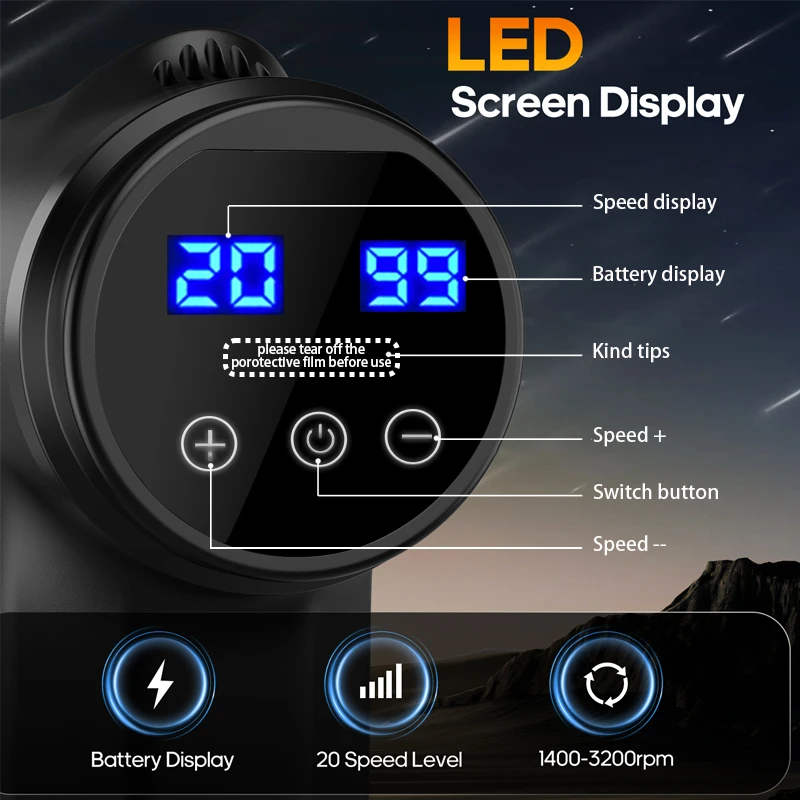LINGTENG Deep Tissue Massage Gun, Portable Electric Muscle Massager, 20‑Speed Levels, 7 Massage Heads, 1800mAh Rechargeable Battery, Heat Function, with Storage Case, for Back Neck Shoulder, Father's Day Gift for Colleagues, Family, Parents, Friends view 6