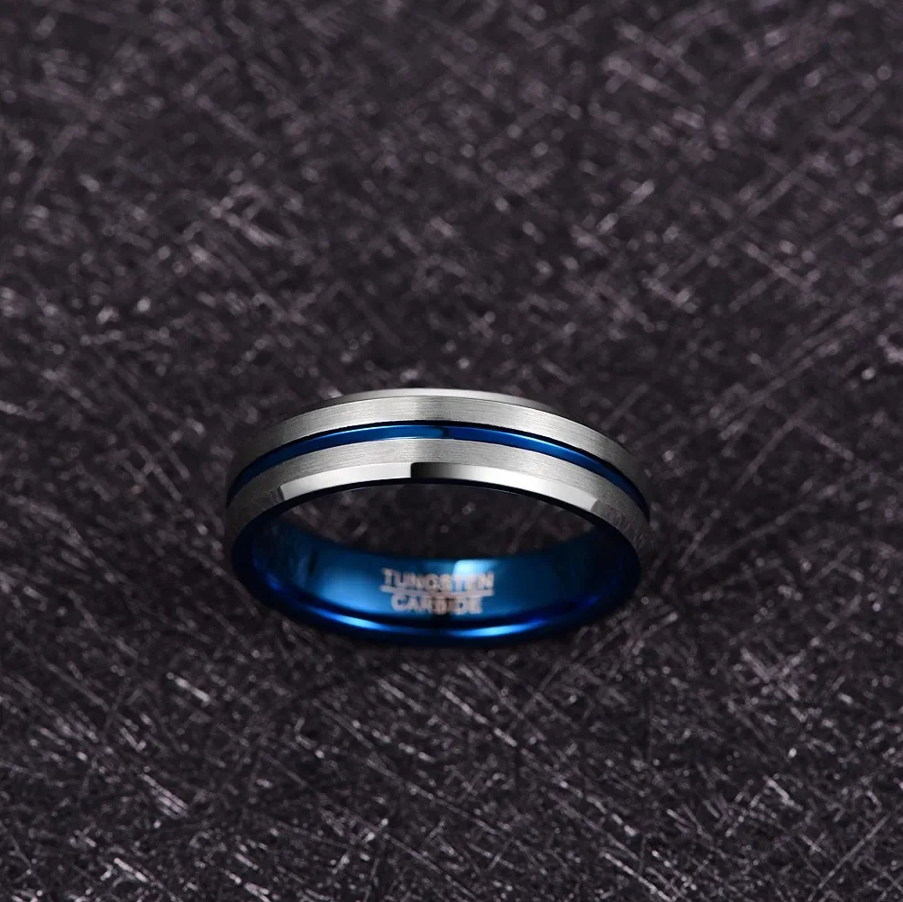 Fashion 6mm Matte Blue Groove Men Tungsten Rings Tungsten Carbide Engagement Rings Bijoux de Luxe AAA Quality