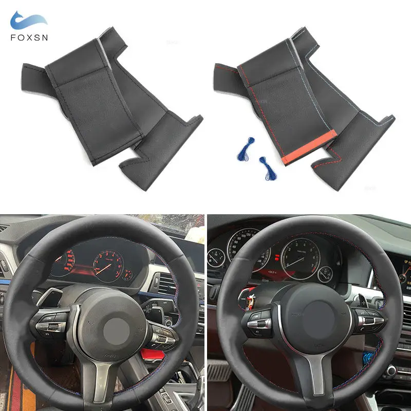 For BMW M Sport F20 F21 F45 F48 F39 F25 F26 F15 F16 F30 F32 F10 F12 Car Steering Wheel Cover Breathable Non-slip Leather Trim