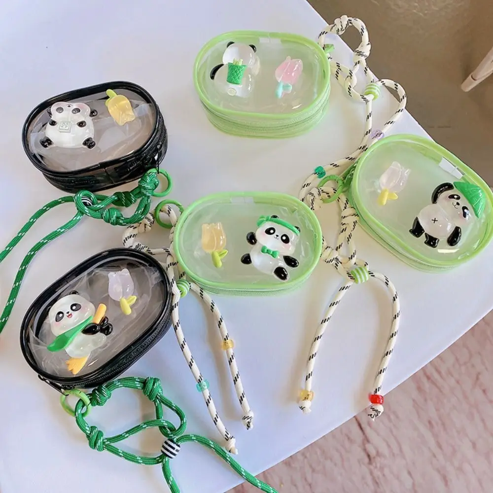 PVC Clear Outdoor Doll Bag Cartoon Animal Cute Panda Keychain Tassel Zipper Earphone Storage Bag Small Object Storage