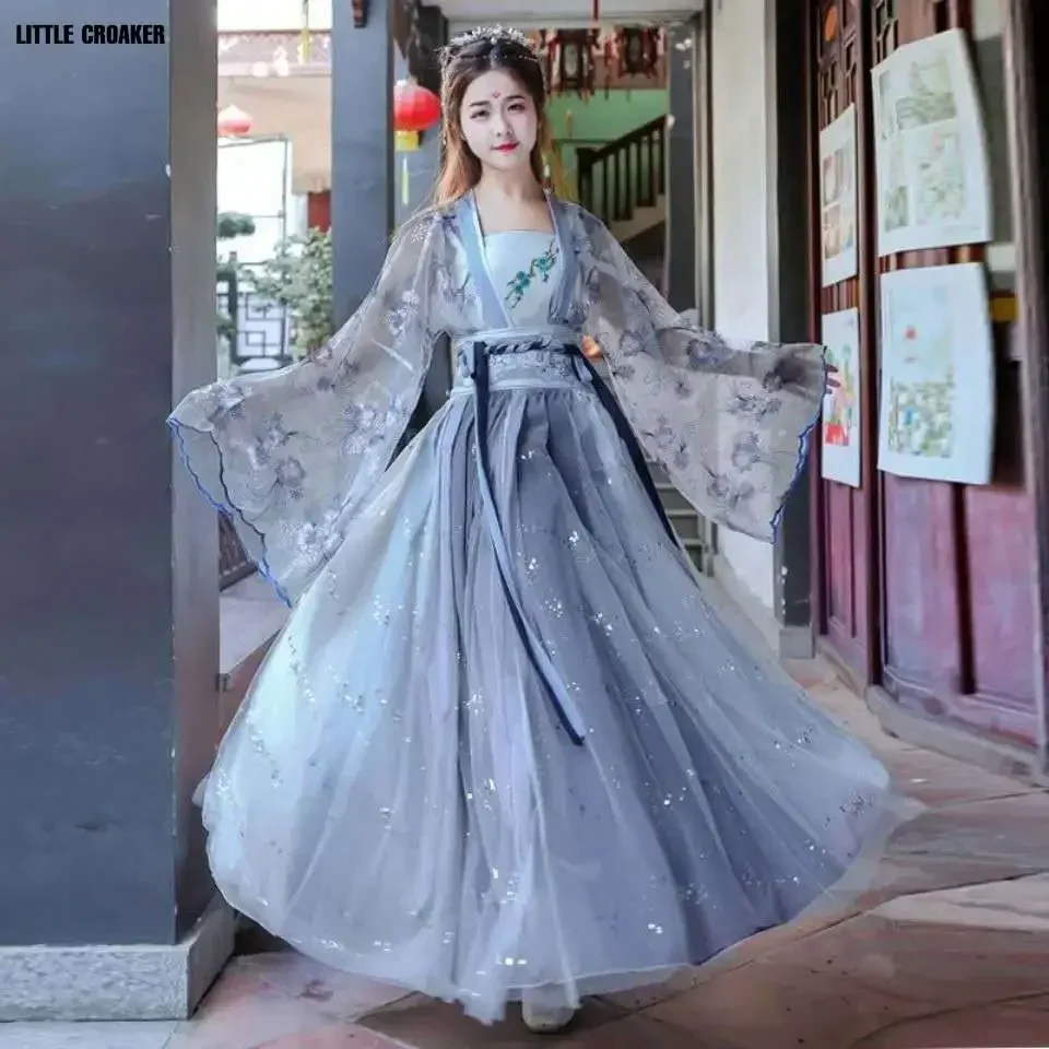 Disfraz tradicional chino Hanfu para mujer, traje de Cosplay de la antigua dinastía Han, vestido de espectáculo de escenario, conjunto de traje de Baile Folclórico chino, 2023