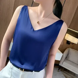 Mulberry Silk Camisole with Shoulder Straps, V-Neck, Solid Color, Casual Top, Bottoming Shirt, Sexy Inside, Fashion