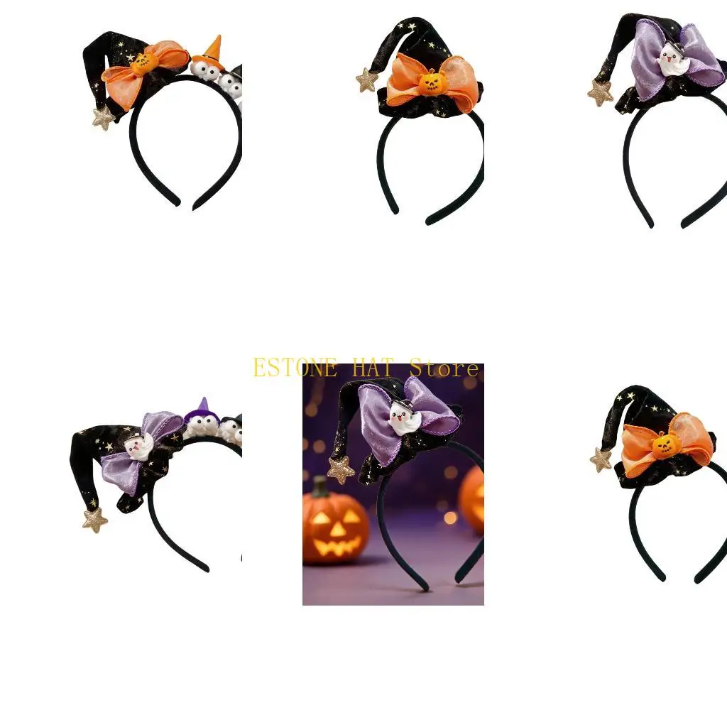 49MF Halloween Photo Prop Headband for Adults and Older Kids, Fabric Witch Hat Hair Accessory for Costumes and Parties