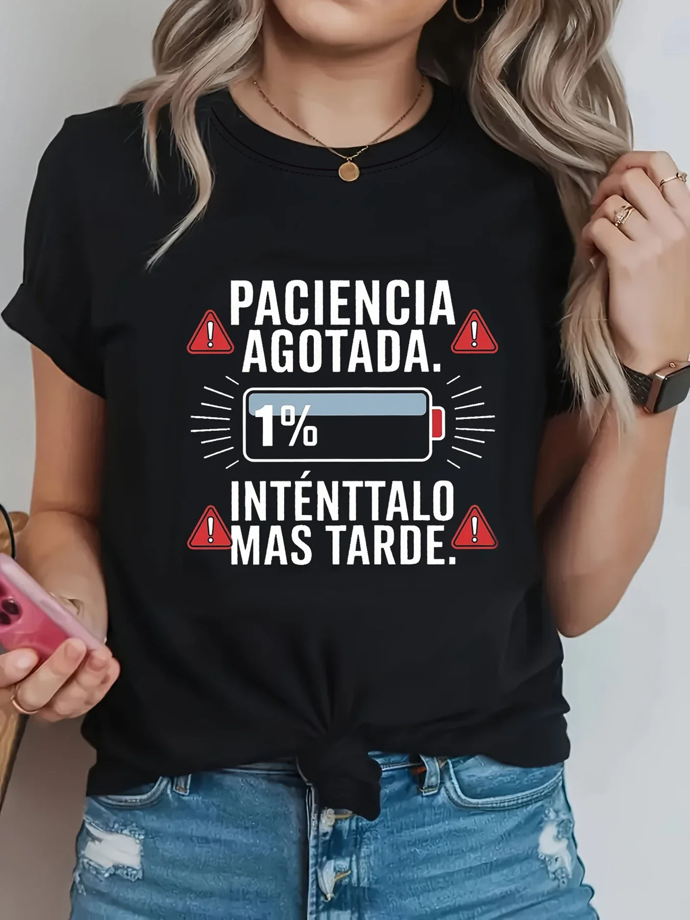 Patient Exhausted 1% Later Letter Print Women's Tee Short Sleeve Crew Neck Casual Top Summer Spring Fashion Women Versatile Tee