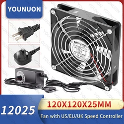 Ventilador de ordenador con controlador de velocidad, cable de alimentación de enchufe de ca de 120 V, 110V a cc de 3V-12V, 2A, refrigeración de escape, enrutador, cultivo de plantas de tienda