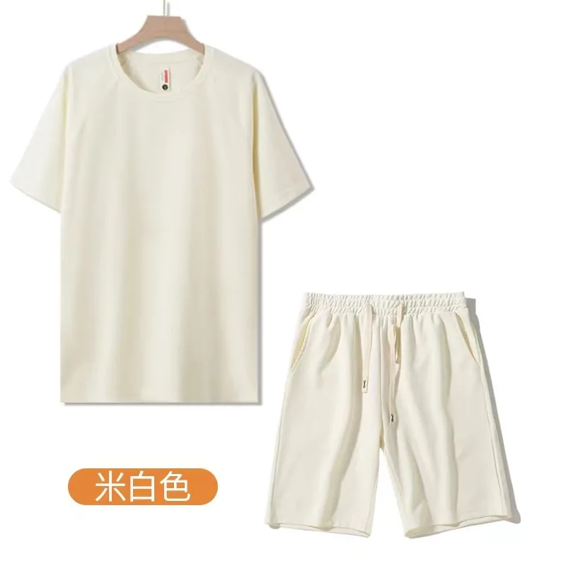 

Men's Short Sleeved Sportswear Summer Simple Style Loose Trendy Sets Crewneck T-Shirt and Shorts Casual Solid Color 2-pieces