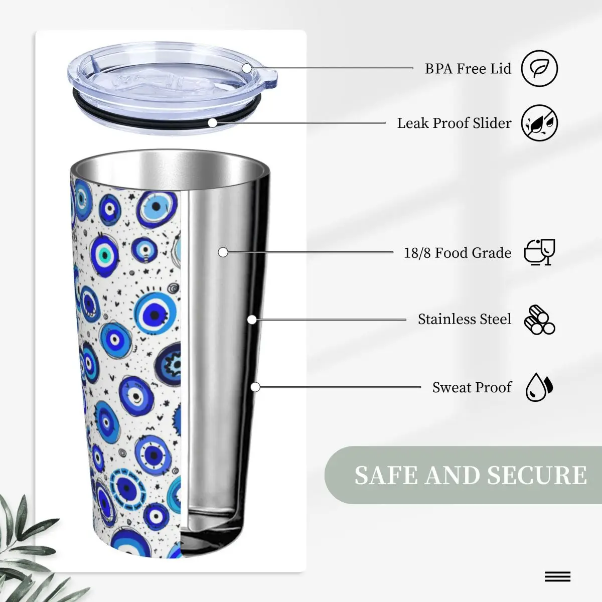 Eye Blue Eye Tumbler tazze da caffè con isolamento sottovuoto in acciaio inossidabile Office Home Mug bottiglia d\'acqua, 20oz