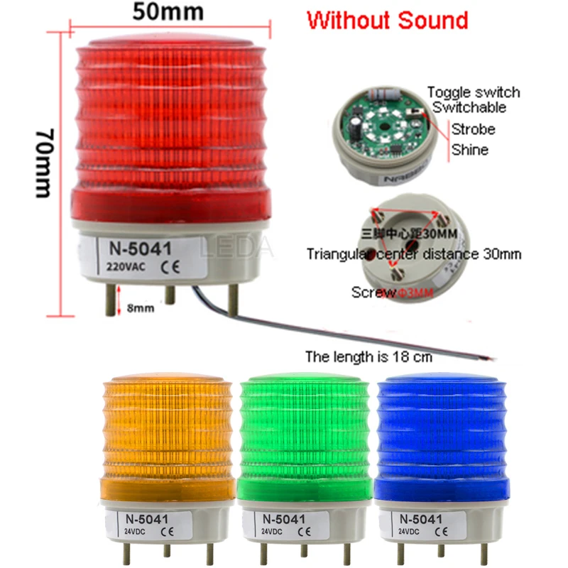 1Pcs N-5041 Without Sound Small Warning Lights LED Flash/Constant Adjustable Alarm Lamp Bolt Installation Red Yellow Green Blue