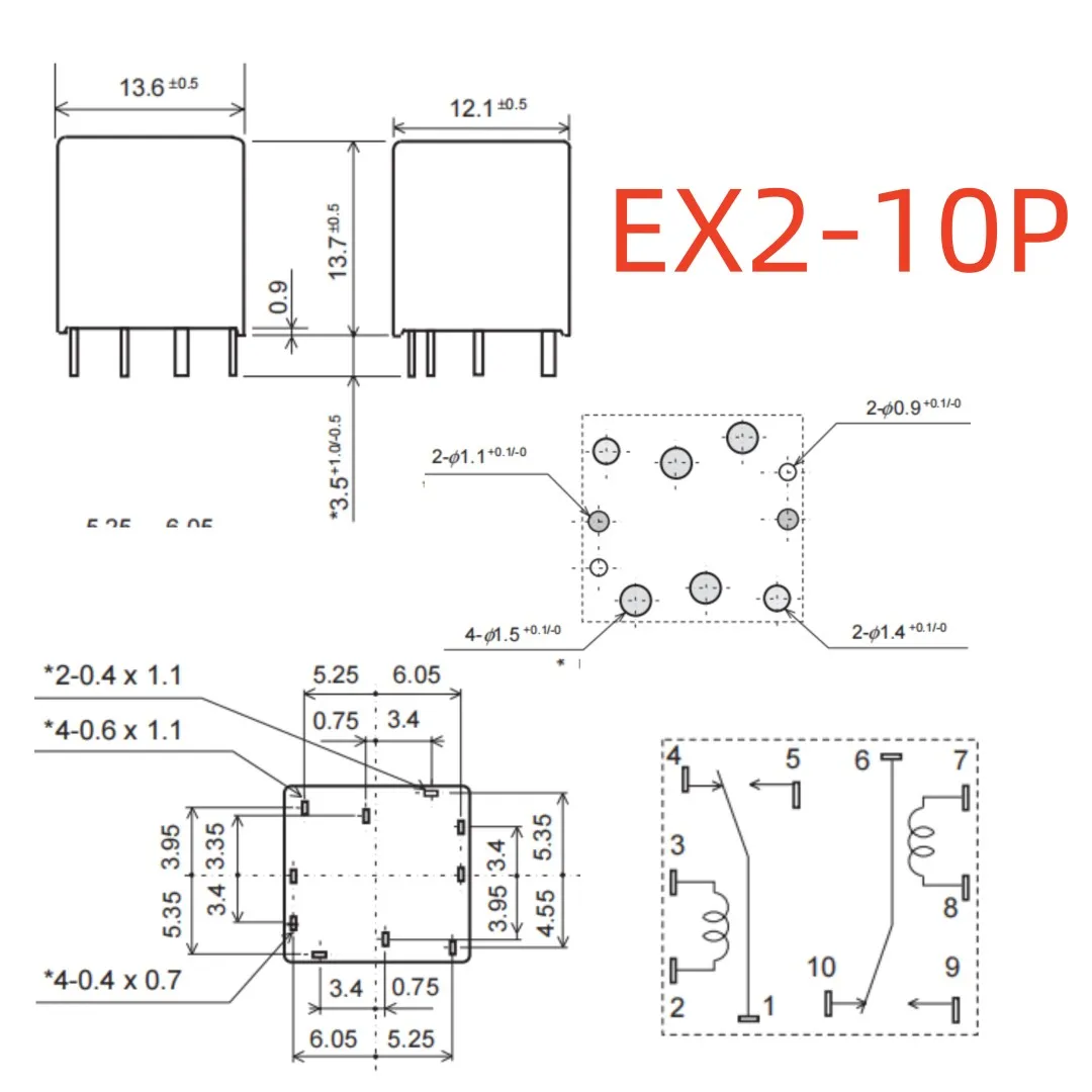 New EX2-2U1 ; EX2-2U1J ; EX2-N15 ; Relay 10 pins