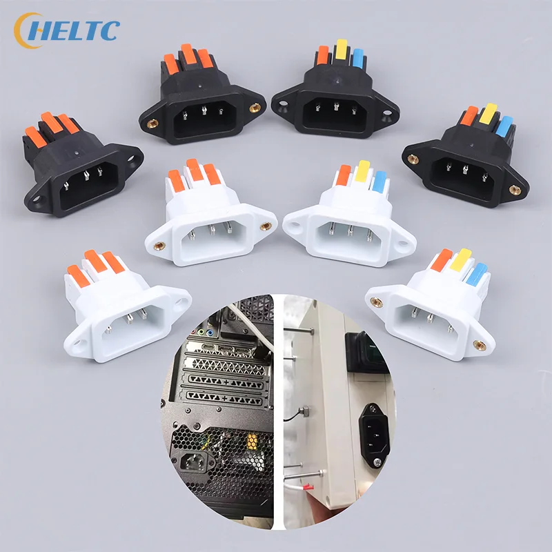 Black/White IEC C14 3Pin Socket Quick Connect Press Charging Power SupplySocket 3Core Male Socket 250V 10A Easy Install Connect