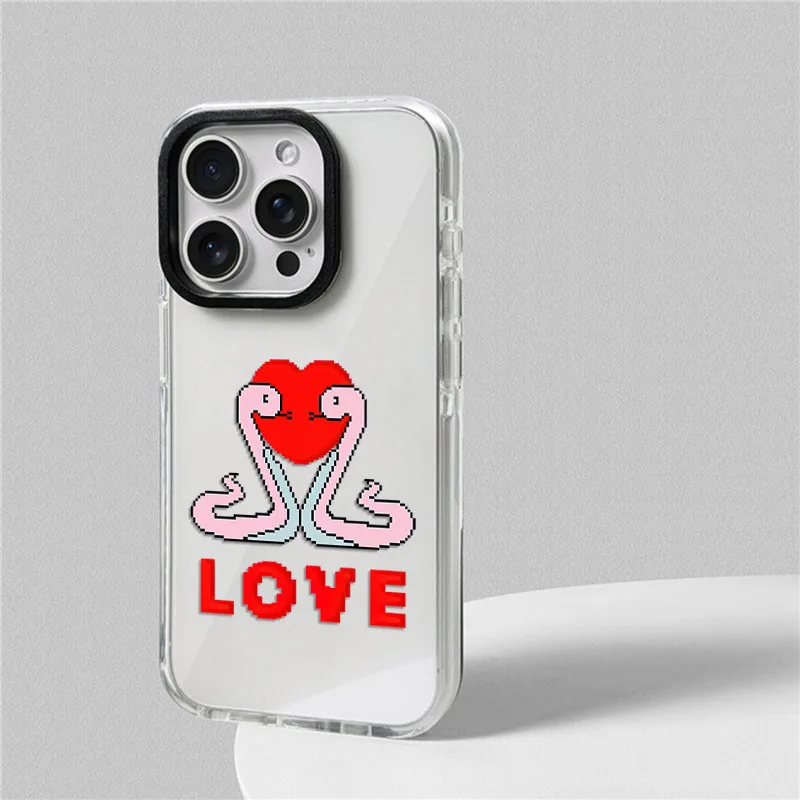 Loving Heart Snake Phone Case For iphone 17 16 15 14 13 12 11 Pro Max Plus Air Soft TPU Shockproof Back Cover
