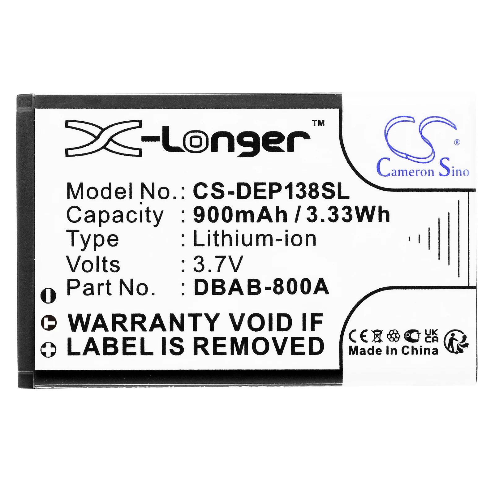 CS Replacement Battery for Doro 1378,1380,1382,1385,DFB-0350 PN:DBAB-800A 900mAh / 3.33Wh