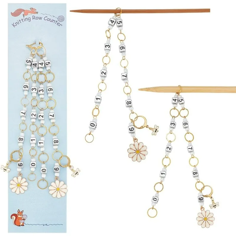 꽃과 꿀벌 뜨게 줄 카운터 체인, 숫자 비즈 아크릴 스티치 마커, 뜨게 줄 계산 액세서리, 2 개