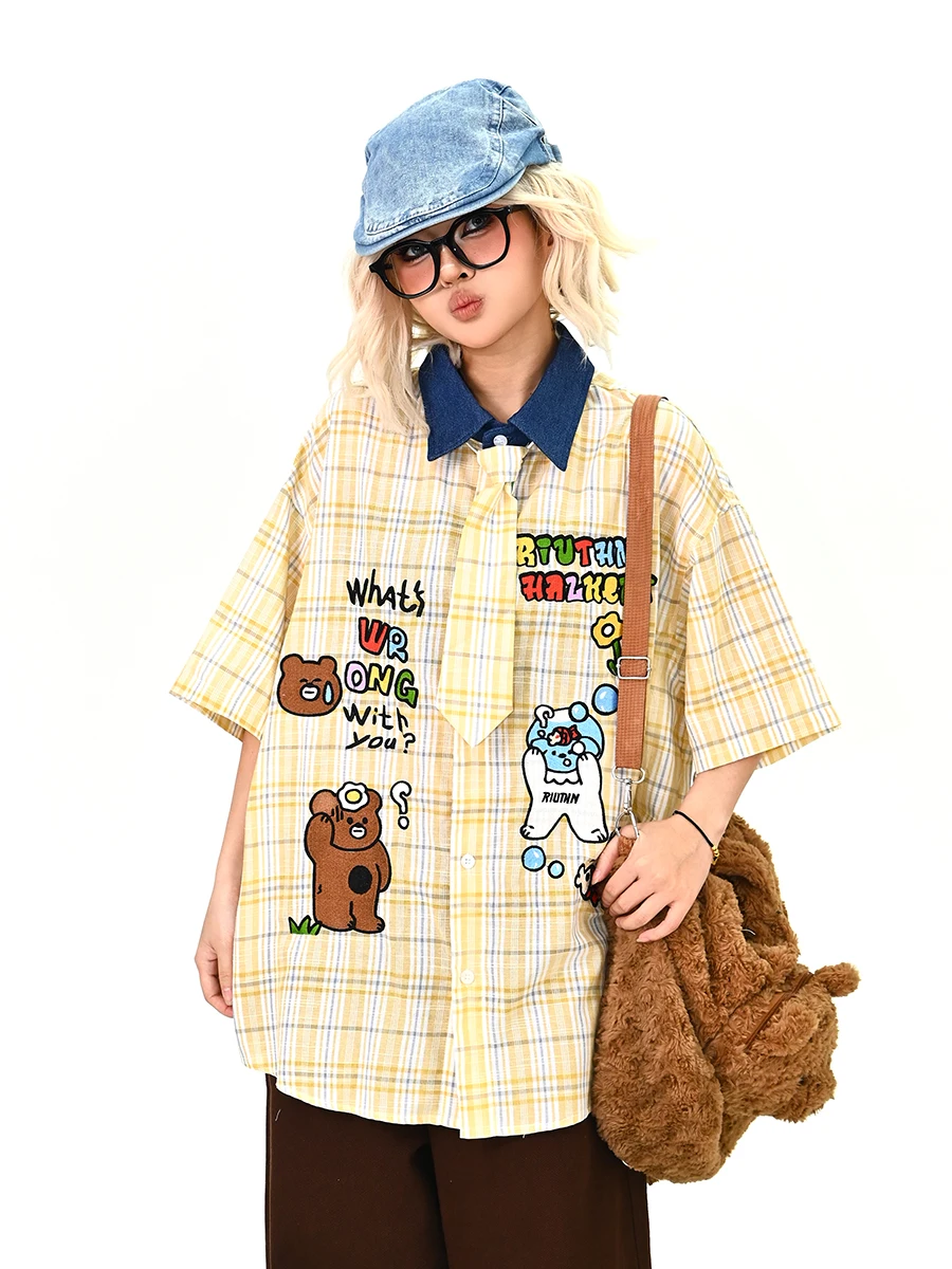 

Новая женская летняя футболка Bf Sle в корейском стиле с вышивкой медведя, свободного кроя, с коротким рукавом, удобная, для уличной моды