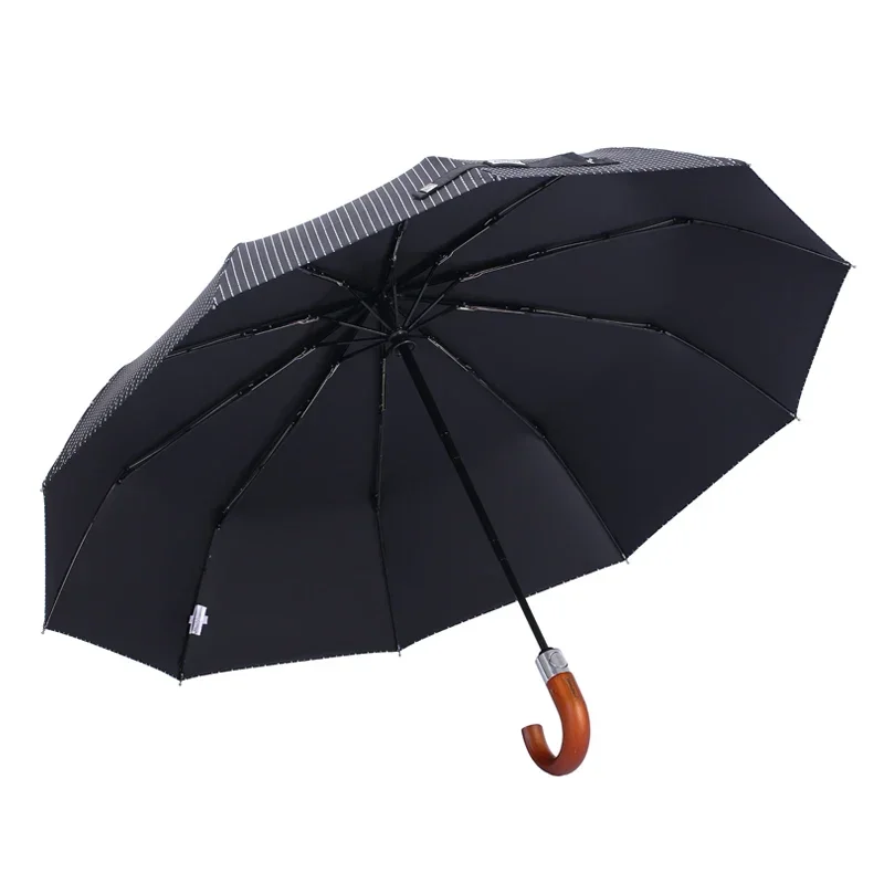 Leodauknow New Automatic Folding Umbrella Men Women Wooden handle Stripe Style Sun Umbrellas Windproof 10K Anti UV Parasol Brand