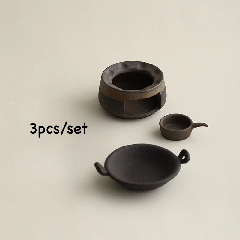 Handmade Coarse Pottery Herb Burner 3 in 1 Ceramic Aromatherapy Stove for Sandalwood Tea Essential Oils New Year Gift Home Decor