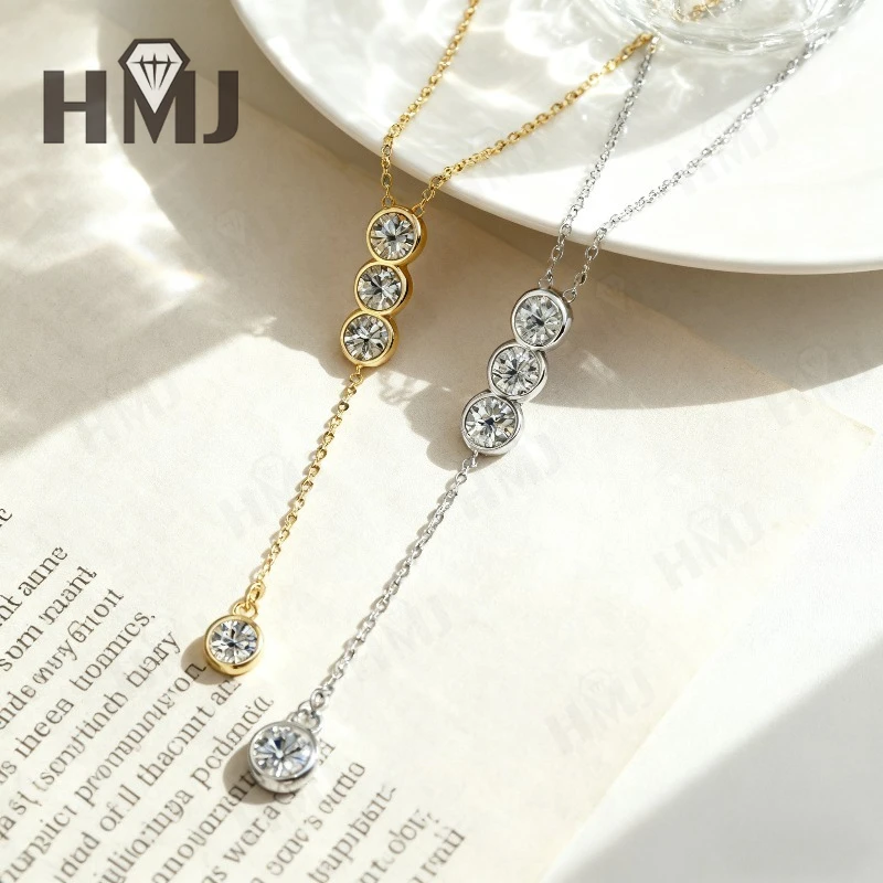 

RoundCut Moissanite Bubble Collar Necklace White/Yellow Gold Round Cluster Pendant Fine Jewelry Gift for Her Wedding Anniversary