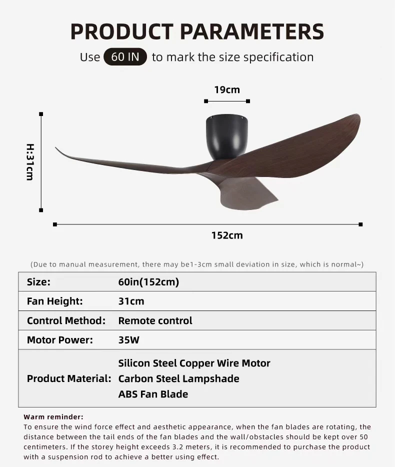 FUMANJIA 60-Inch Vintage Industrial Ceiling Fan for Home with Remote — detail 5