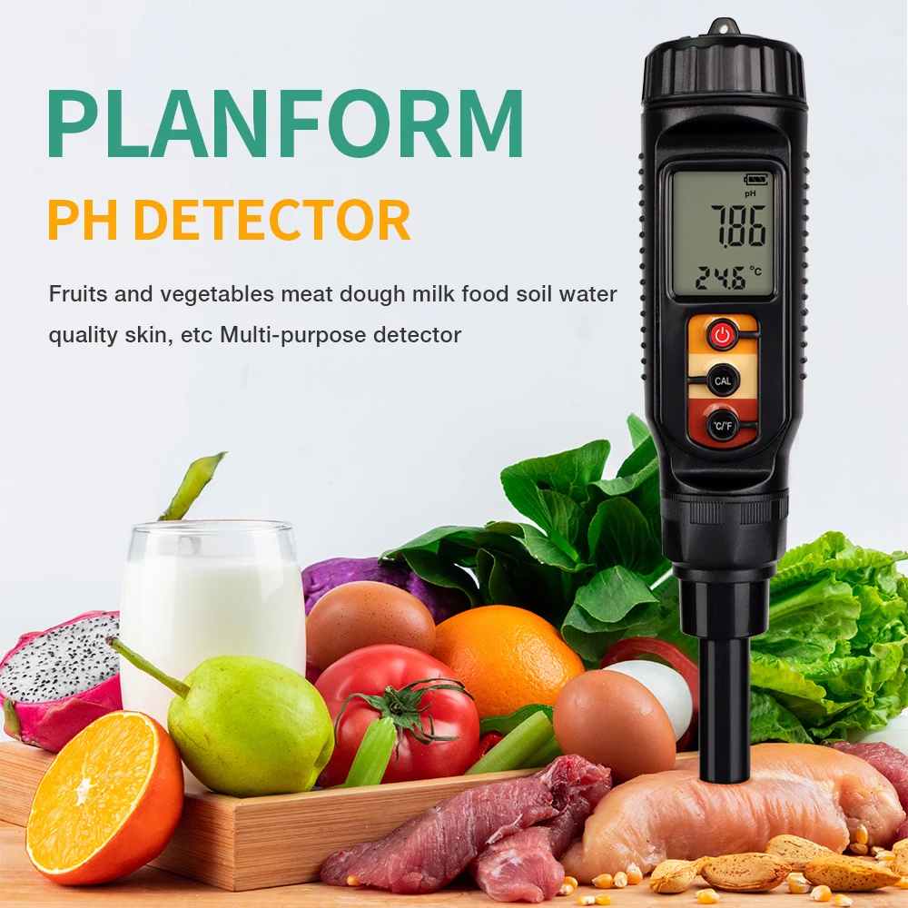Digital Food PH Meter 0.00~14.00 PH 0~50℃ Temp Meter with High Accuracy Flat Probe for Fruits Vegetables Cheese Meat Water