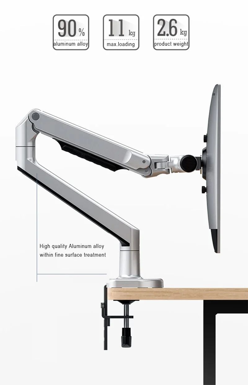 V8 Aluminum Desktop Clamping 17-38&quot Monitor Holder Mechanical Spring Arm Free Lifting Full Motion TV Monitor Mount