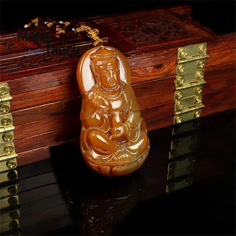 Natural Yellow Dragon Jade Guanyin Bodhisattva Pendant Simple Exquisite Fashion Luxury Jewelry Best Selling Holiday Gift Mascots