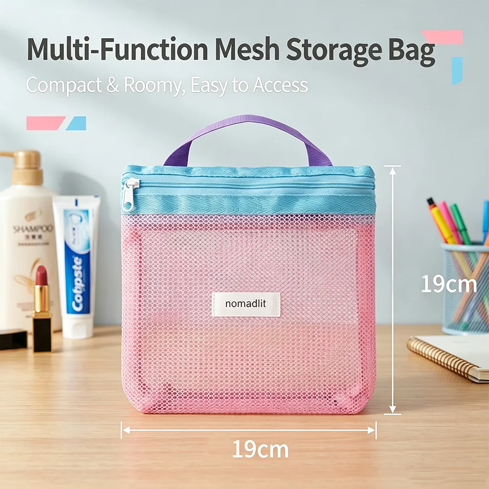 New Dopamine Mesh Toiletry Bag Transparent Portable Cosmetic Bags Large Capacity Handbag Makeup Underwear Storage Bag Travel Bag view 6