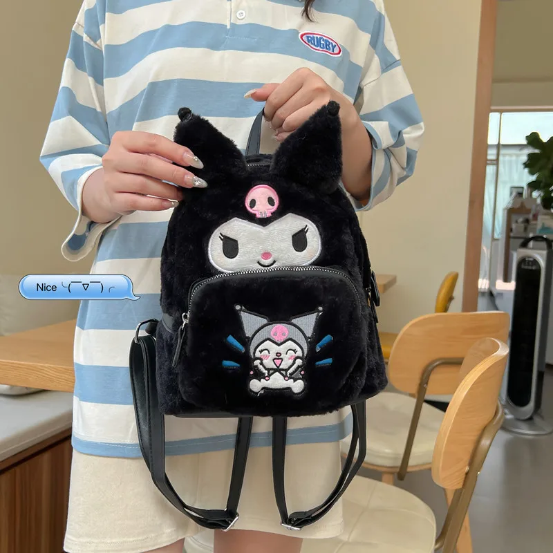 Sac à dos de dessin animé Sanrio de style japonais, mignon Anime Hello Kitty Kuromi pompon Purin, sac à dos en peluche pour fille, cartable pour enfants