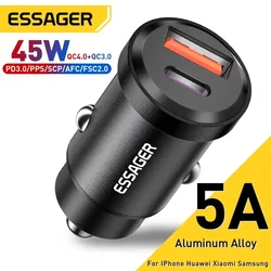 Essager-cargador USB de 45W para coche, carga rápida QC 4,0 PD 3,0 SCP 5A USB tipo C para iPhone 14 13 Pro Huawei Xiaomi Samsung S22 Ultra