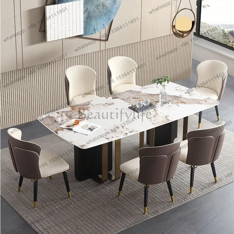 

CC Modern minimalist Italian light luxury rock slab dining table, solid wood marble