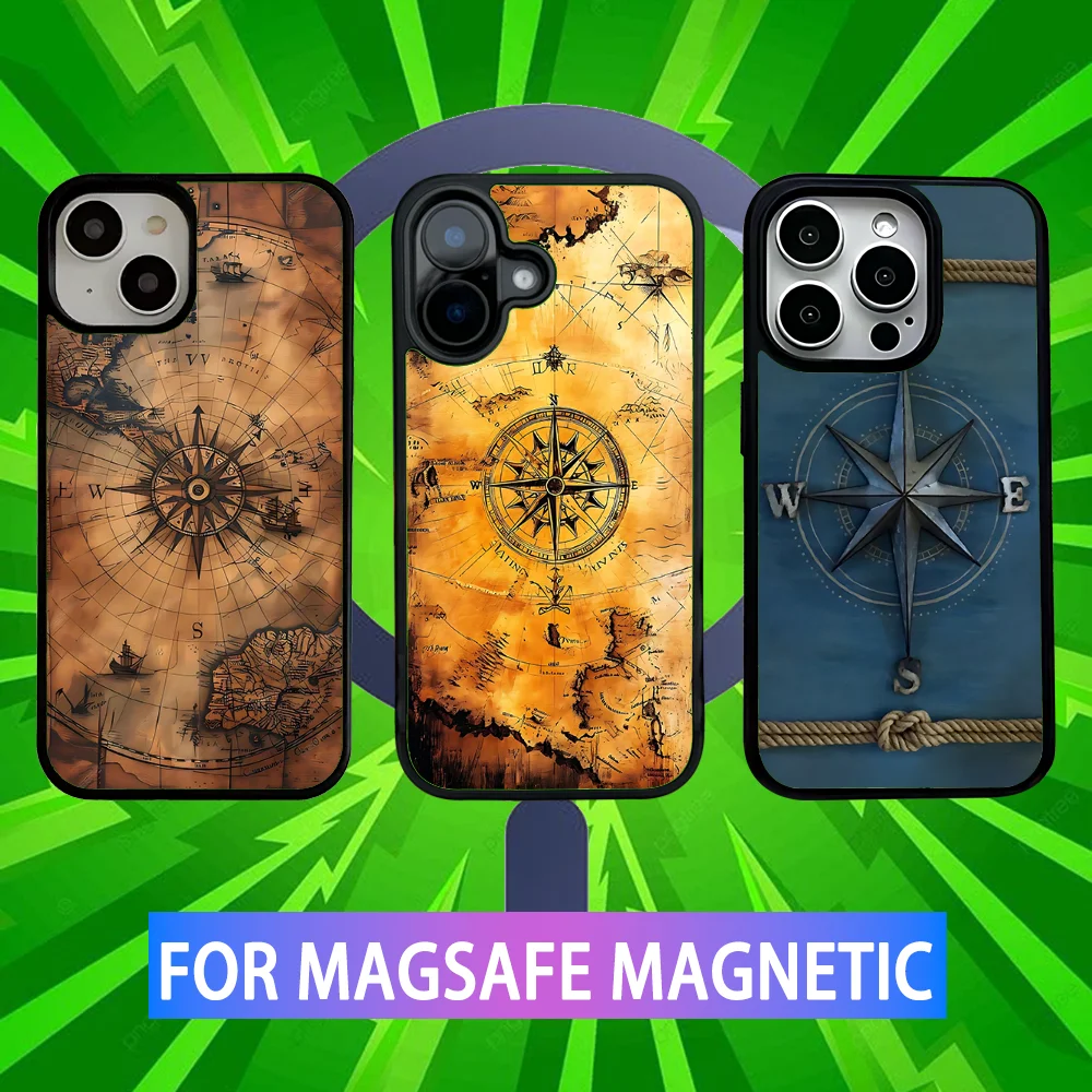 

Wood Compass Clock Art Phone Case For iPhone 16,15,14,13,12,11,Pro,Max,Plus,Mini,SE New Magsafe Magnetic Wireless Charging
