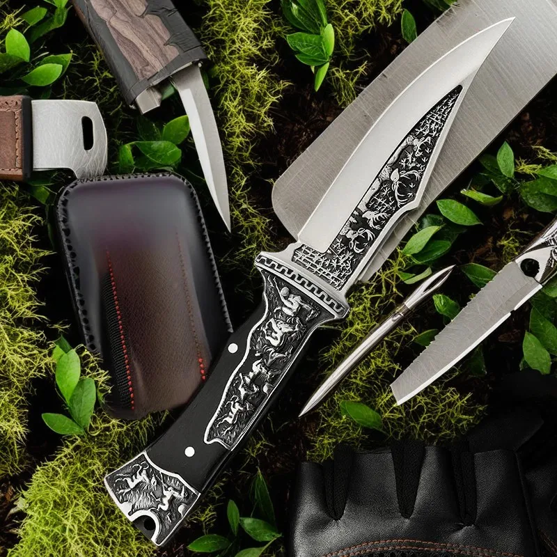 Outdoor Knife Straight Knife Self-Defense Portable Mini Knife Wild Portable Meat Knife Camping Survival Sharp Hunting Knife Frui